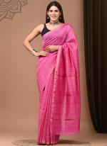 Chanderi Silk Pink Festival Wear Printed Saree